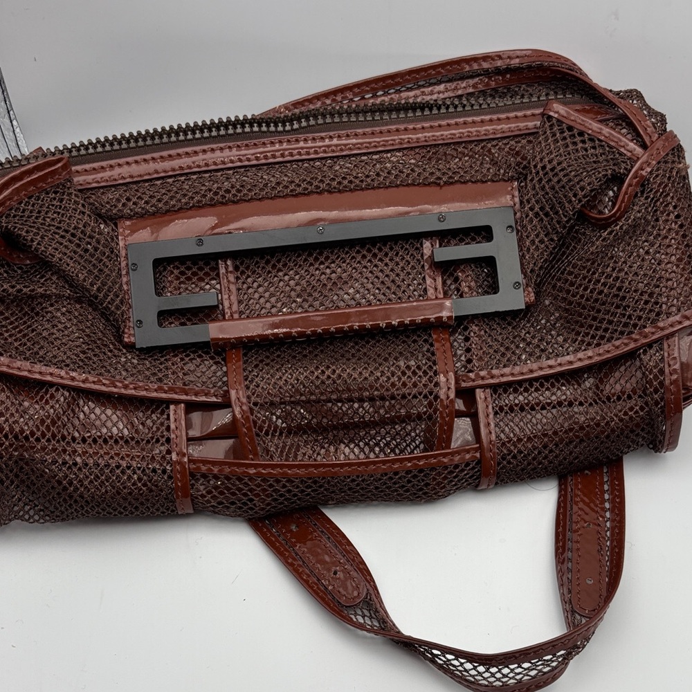 Fendi Brown Mesh Leather Top-Handle Bag